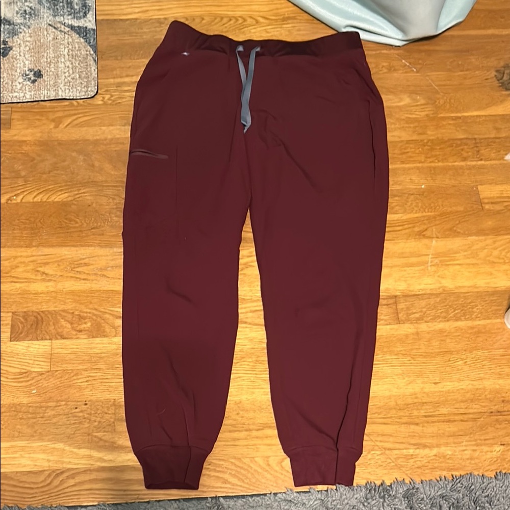 Figs Red Jogger Sweatpants with Elastic Cuffs